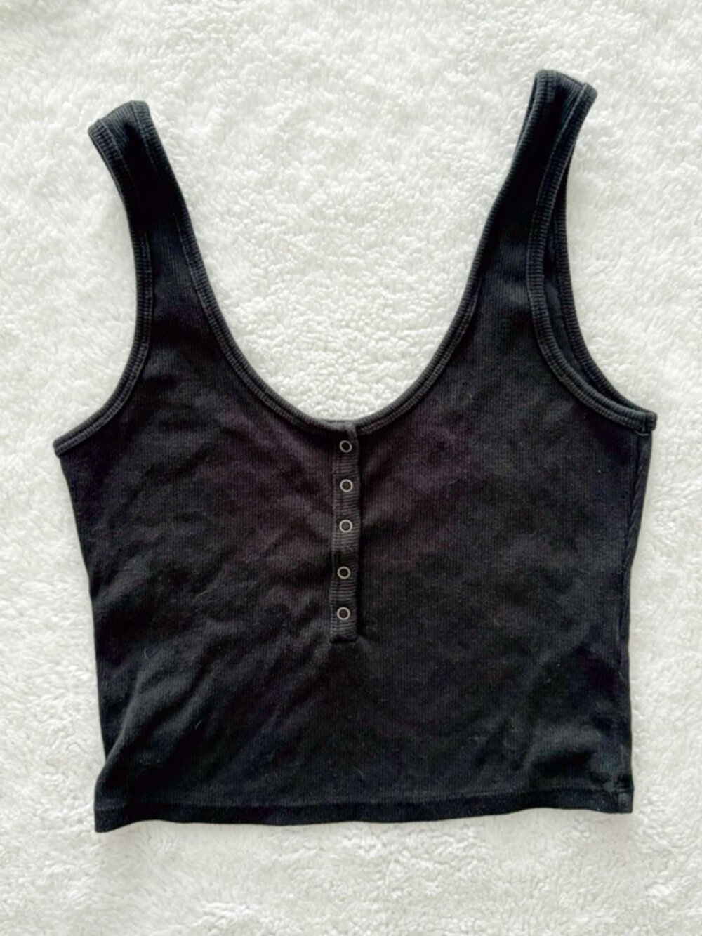 Abercrombie Soft A&F Rib Tank Top Black Cropped Button Front Size S